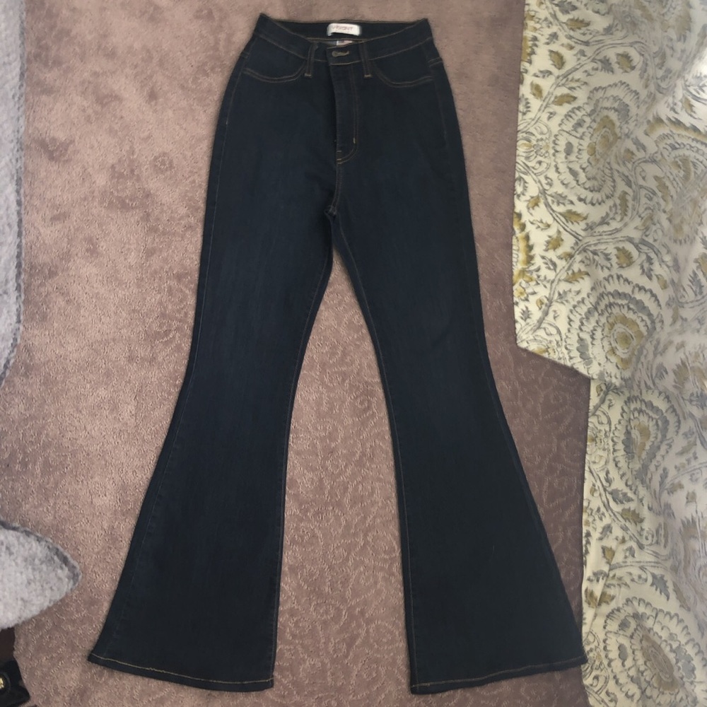 Vibrant Dark Wash, High Waisted Flare Jeans